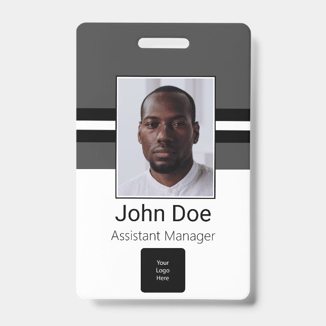 Custom Employee Name, Photo, Bar Code, Logo ID Badge (Front)
