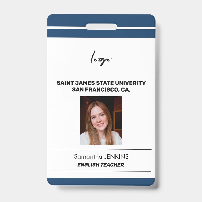 Custom employee name photo bare code template ID badge (Front)