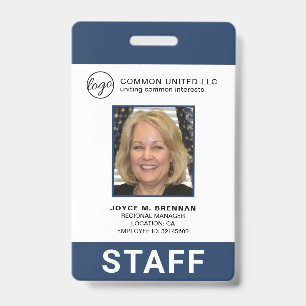 Custom Employee Navy Blue Logo Photo ID Badge