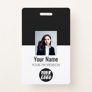 Custom Employee Photo, Bar Code, Logo, black Name  ID Badge