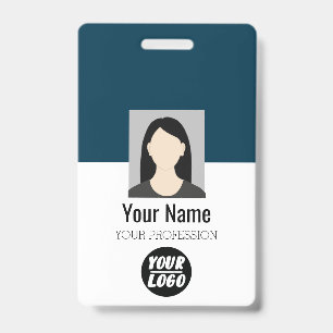 Custom Employee Photo, Bar Code, Logo, blue Name ID Badge