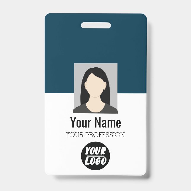 Custom Employee Photo, Bar Code, Logo, blue Name ID Badge (Front)