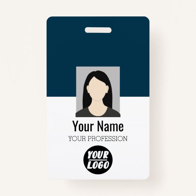 Custom Employee Photo, Bar Code, Logo, blue Name ID Badge (Front)