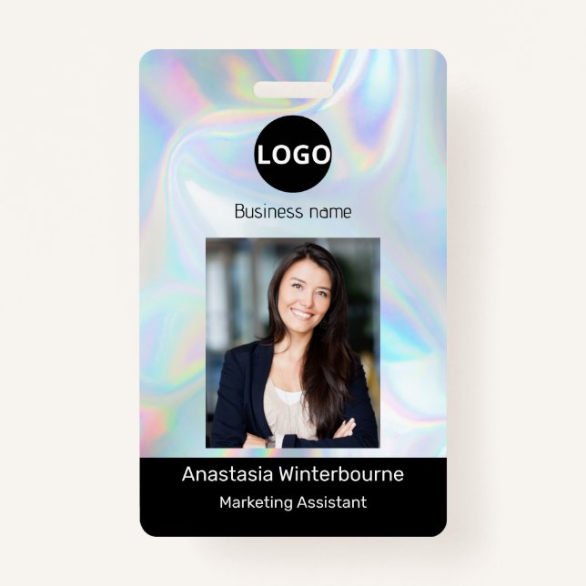 Custom Employee Photo, Bar Code, Logo, holographic ID Badge (Front)