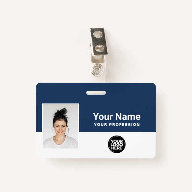 Custom Employee  Photo, Bar Code, Logo ID Badge (Front with Clip)