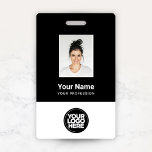 Custom Employee Photo, Bar Code, Logo, Name<br><div class="desc">Easily personalise this Black and White Custom Employee Name Badge with Photo, Scan Bar Code and business logo. A simple business design in monochrome standard colours fully customisable in front and back sizes, sans-serif basic and modern fonts and a professional and clear look. Avaiable with lanyard, metal clip or with...</div>