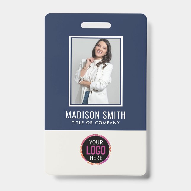 Custom Employee Photo, Bar Code, Logo, Name Badge ID Badge (Front)