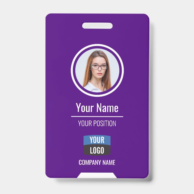 Custom Employee Photo, Bar Code, Logo, Name Badge ID Badge (Front)