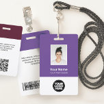 Custom Employee Photo, Bar Code, Logo, Name Badge ID Badge<br><div class="desc">Easily personalise this Purple Custom Employee Name Badge with Photo, Scan Bar Code and business logo. A simple business design in dark purple and white standard colours fully customisable in front and back sizes, sans-serif basic and modern fonts and a professional and clear look. Avaiable with lanyard, metal clip or...</div>