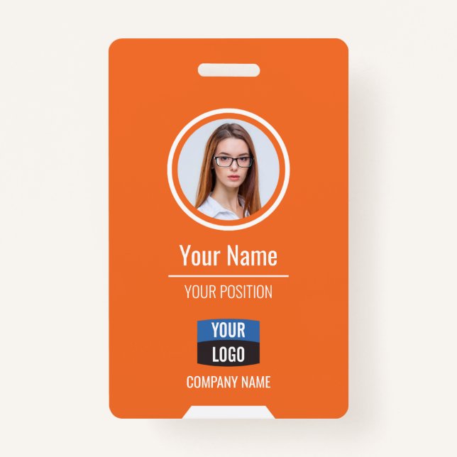 Custom Employee Photo, Bar Code, Logo, Name Badge ID Badge (Front)