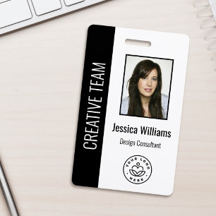 Custom Employee Photo, Bar Code, Logo, Name Black ID Badge