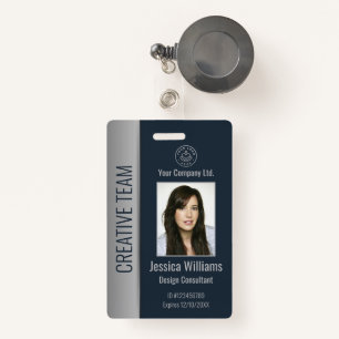 Custom Employee Photo Bar Code Logo Name Blue ID Badge