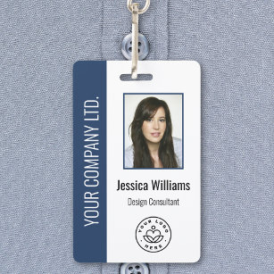 Custom Employee Photo, Bar Code, Logo, Name Blue ID Badge