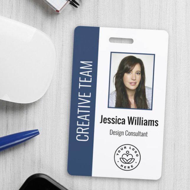 Custom Employee Photo, Bar Code, Logo, Name Blue ID Badge (Creator Uploaded)