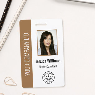 Custom Employee Photo, Bar Code, Logo, Name Brown ID Badge