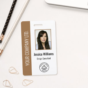 Custom Employee Photo, Bar Code, Logo, Name Brown ID Badge