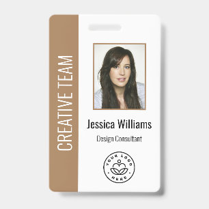 Custom Employee Photo, Bar Code, Logo, Name Brown ID Badge