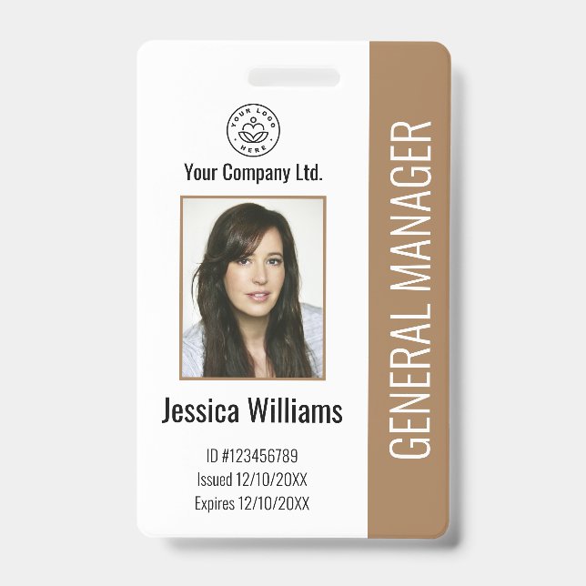 Custom Employee Photo, Bar Code, Logo, Name Brown  ID Badge (Front)