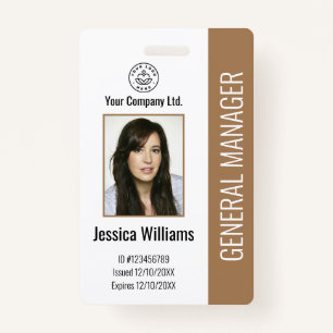 Custom Employee Photo, Bar Code, Logo, Name Brown  ID Badge