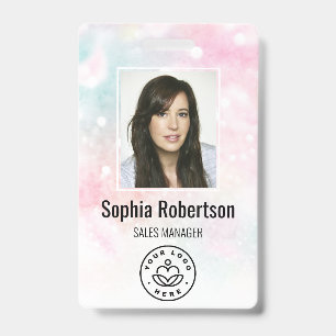 Custom Employee Photo Bar Code Logo Name Glitter ID Badge
