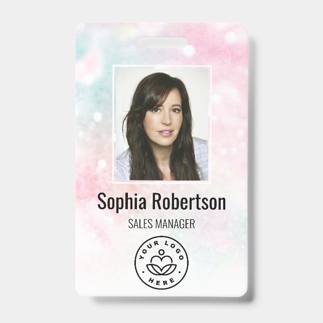 Custom Employee Photo Bar Code Logo Name Glitter ID Badge (Front)