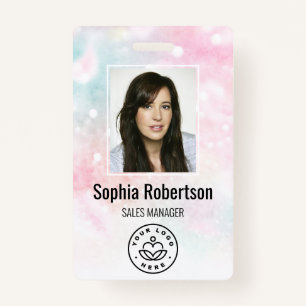 Custom Employee Photo Bar Code Logo Name Glitter ID Badge