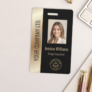 Custom Employee Photo, Bar Code, Logo, Name Gold ID Badge