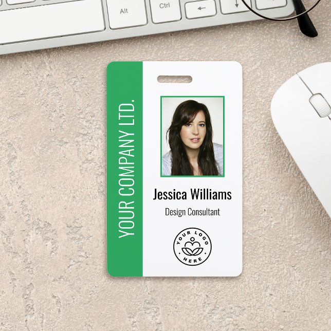 Custom Employee Photo, Bar Code, Logo, Name Green ID Badge (Creator Uploaded)