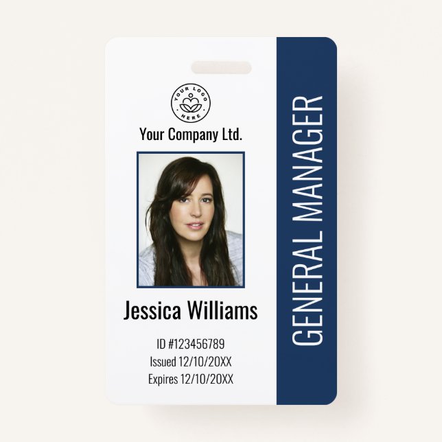 Custom Employee Photo, Bar Code, Logo, Name ID Badge (Front)
