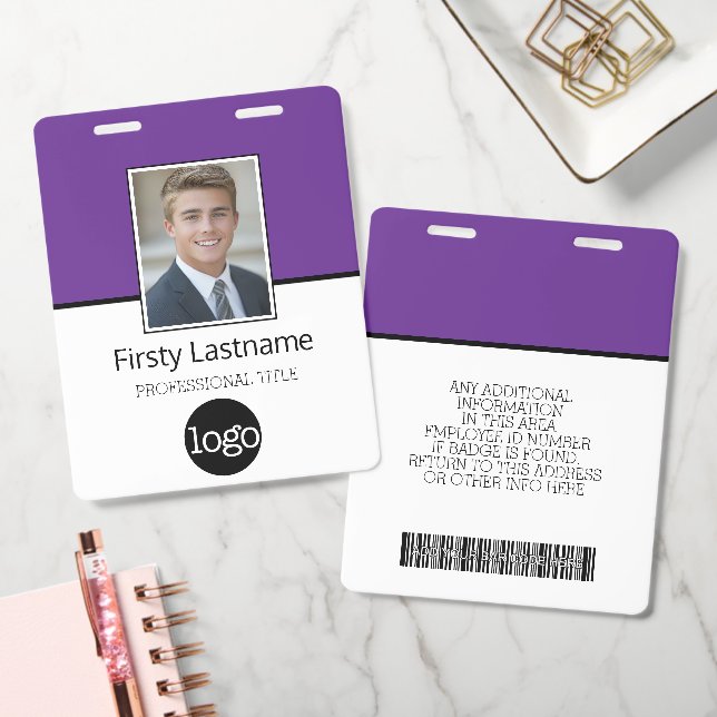 Custom Employee - Photo, Bar Code, Logo, Name ID Badge (Office)