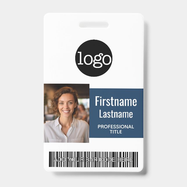 Custom Employee - Photo, Bar Code, Logo, Name ID Badge (Front)