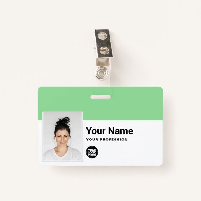 Custom Employee - Photo, Bar Code, Logo, Name ID Badge (Front with Clip)