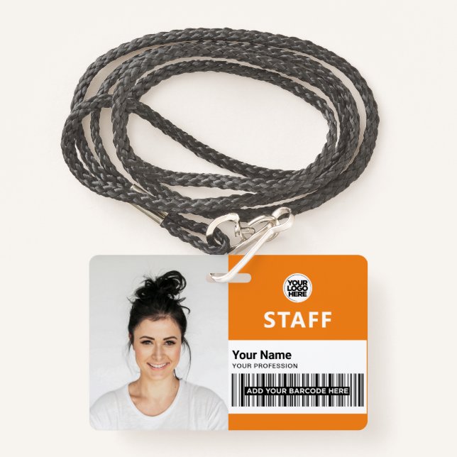 Custom Employee Photo, Bar Code, Logo, Name ID Badge (Front with Lanyard)