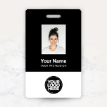Custom Employee Photo, Bar Code, Logo, Name ID Badge<br><div class="desc">Easily personalise this Black and White Custom Employee Name Badge with Photo, Scan Bar Code and business logo. A simple business design in monochrome standard colours fully customisable in front and back sizes, sans-serif basic and modern fonts and a professional and clear look. Avaiable with lanyard, metal clip or with...</div>