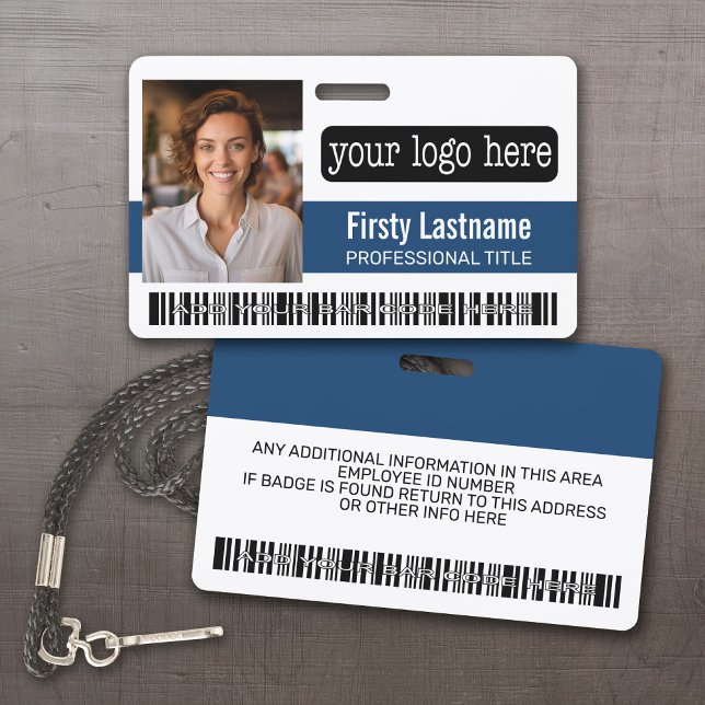 Custom Employee - Photo, Bar Code, Logo, Name ID Badge (Custom Employee ID Badges - thick plastic with full color print)