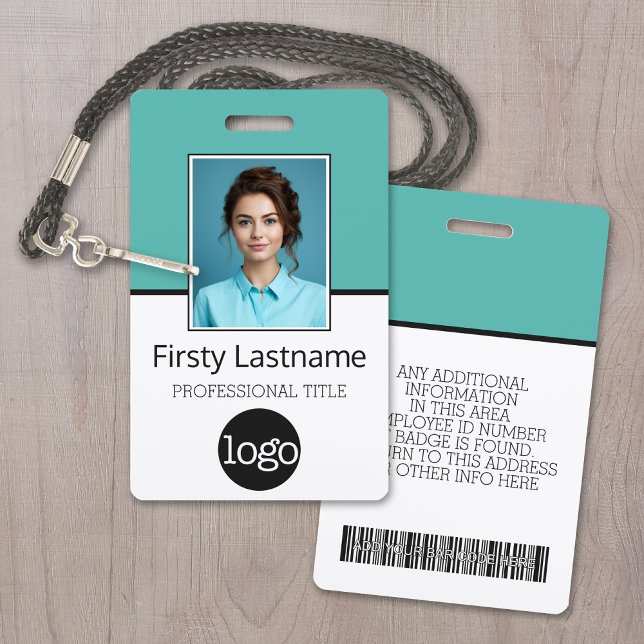 Custom Employee - Photo, Bar Code, Logo, Name ID Badge (Custom Employee ID Badge with Photo, Logo and Scan Code)
