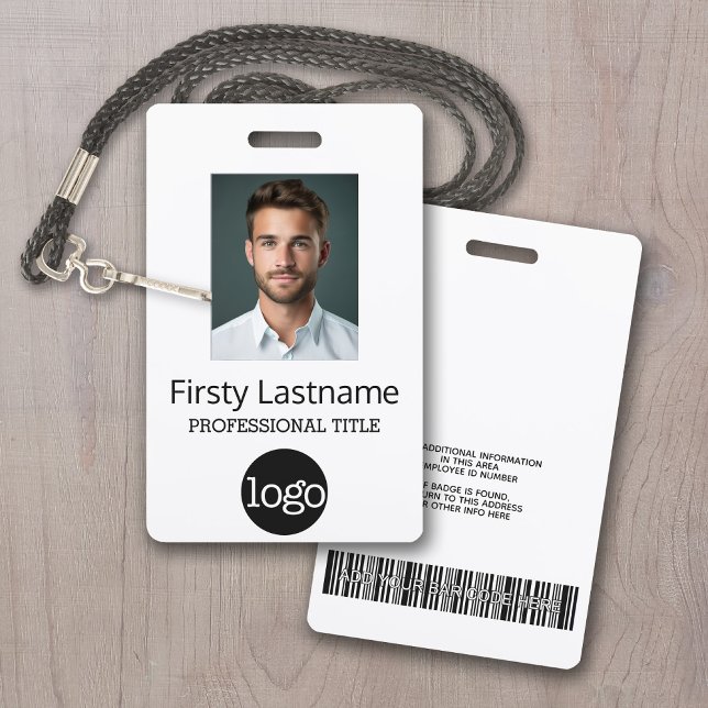 Custom Employee - Photo, Bar Code, Logo, Name ID Badge (Custom Employee ID Badge with a White Background)