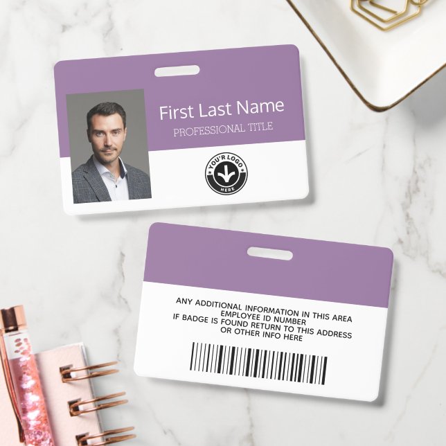 Custom Employee - Photo, Bar Code, Logo, Name  ID Badge (Office)