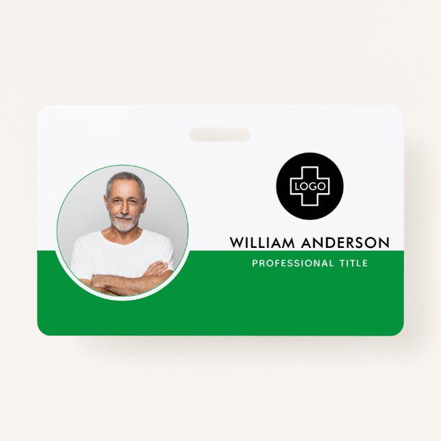 Custom Employee Photo, Bar Code, Logo, Name ID Badge (Front)