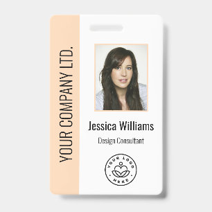 Custom Employee Photo, Bar Code, Logo, Name Peach ID Badge