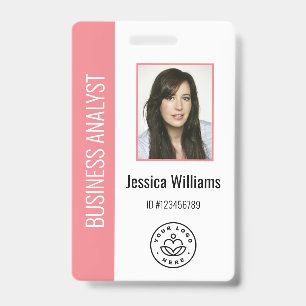 Custom Employee Photo, Bar Code, Logo, Name Pink ID Badge