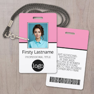 Custom Employee - Photo, Bar Code, Logo, Name Pink ID Badge