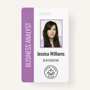 Custom Employee Photo, Bar Code, Logo, Name Purple ID Badge