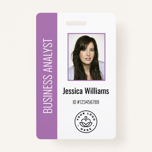 Custom Employee Photo, Bar Code, Logo, Name Purple ID Badge (Front)