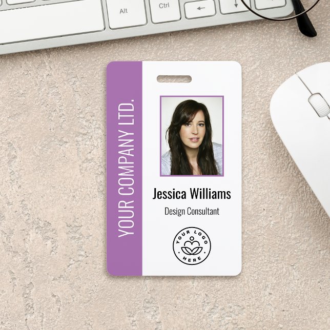 Custom Employee Photo, Bar Code, Logo, Name Purple ID Badge (Creator Uploaded)