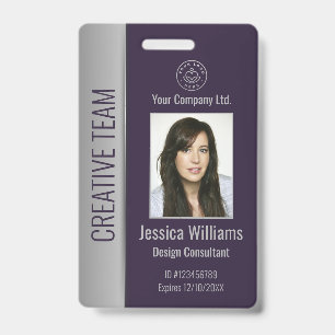 Custom Employee Photo Bar Code Logo Name Purple ID Badge