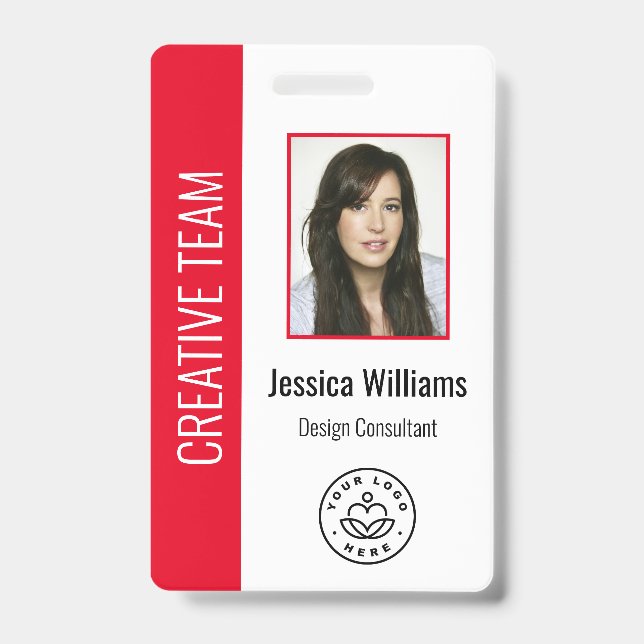 Custom Employee Photo, Bar Code, Logo, Name Red ID Badge (Front)