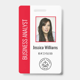 Custom Employee Photo, Bar Code, Logo, Name Red ID Badge