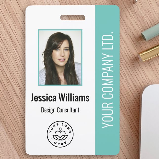 Custom Employee Photo, Bar Code, Logo, Name Teal ID Badge (Creator Uploaded)