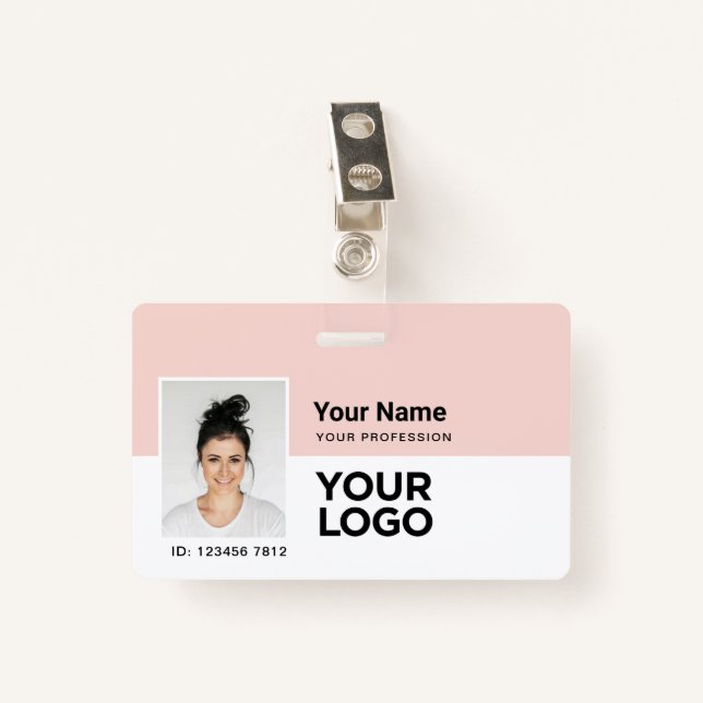 Custom Employee | Photo Bar or Qr Code Logo Name ID Badge (Front with Clip)